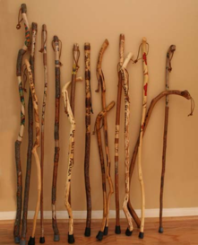 Handcrafted walking sticks constructed of Sassafras wood grown and made in Texas