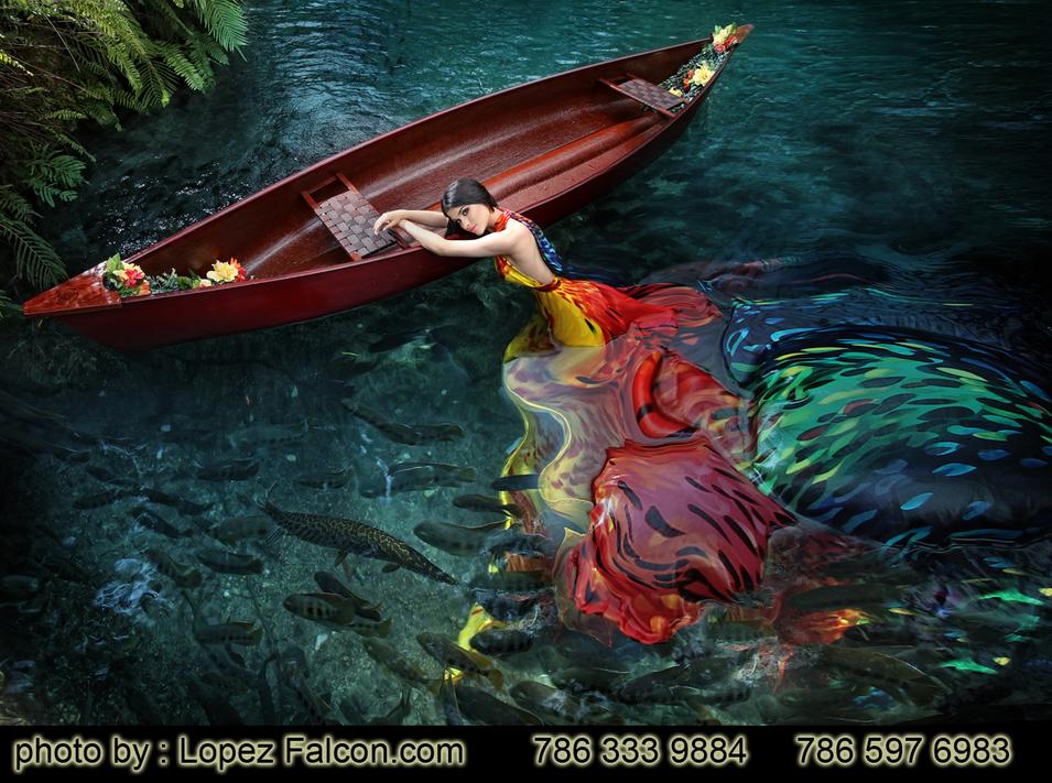 Secret Gardens Miami Quinces Photography with Canoe Underwater Lakes quinceanera dresses