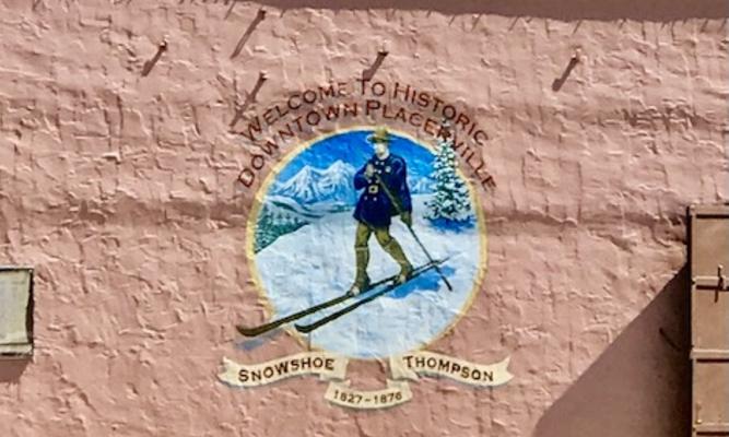 Snowshoe Thompson Mural by Oran Miller, photo by Josette Johnson