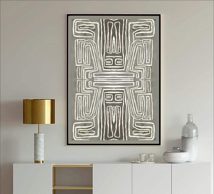 Gray Abstract Painting with white Lines