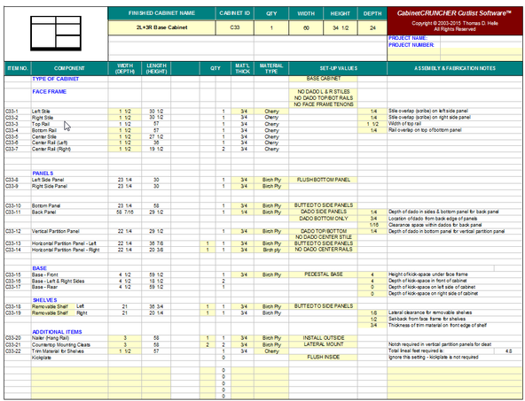 Cutlist Software CabinetCRUNCHER Cabinet Making Software 