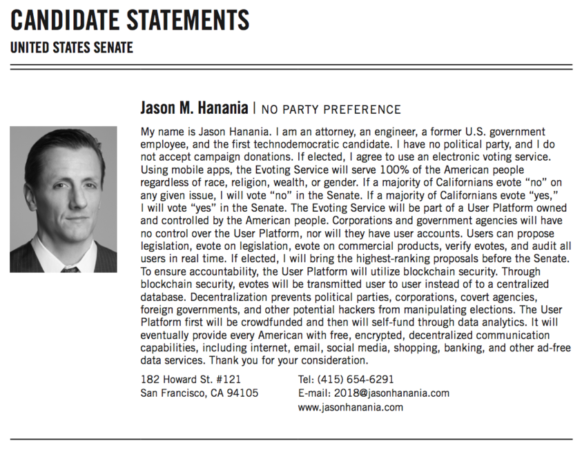 2018 California Voter Guide - Candidate Statement