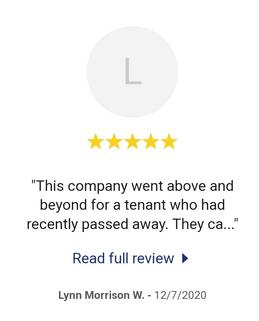 5 star review from Lynn Morrison about an unattended death cleanup