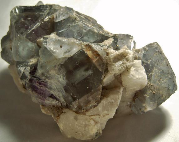 fluorescent FLUORITE, CALCITE, CHALCOPYRITE - Cave-in-Rock, Cave-in-Rock Sub-District, Illinois - Kentucky Fluorspar District, Hardin County, Illinois, USA - ex Morris Museum, ex Ken and Grace Borden