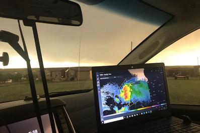radar and storm chasing technology in tour van