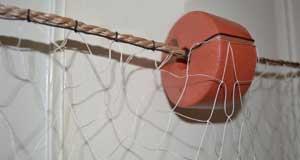 closeup of nylon seine net with float