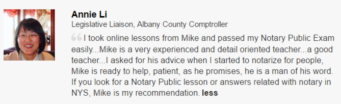 New York State Online Notary Class Testimonial