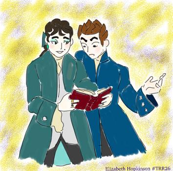 Two boys reading from a book