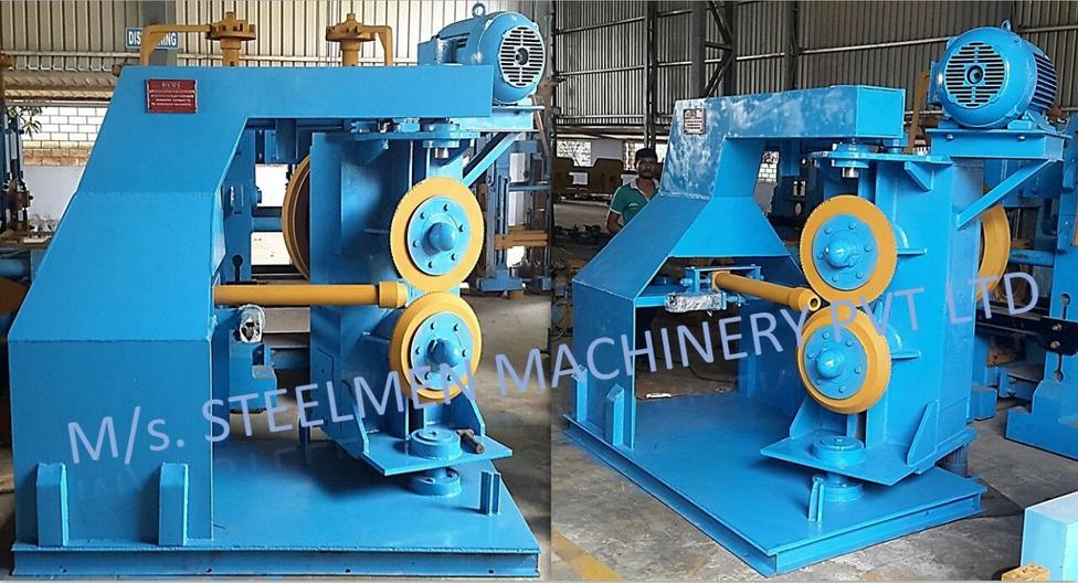 Y-TABLE FOR ROLLING MILLS, OIL LUBRICATION SYSTEM (Capacity - 50 LPM to 300 LPM), AUTOMATIC BUNDLING MACHINE, Hot Billet Shear, Billet Charging Grate, Flywheel, Gear Boxes, Mill Stands, Shearing Machines, Conveyor Rolls, Spindle Carrier, Pinch Rolls, Tilting Tables, Twin Channel, TMT Quenching System, Tail Breaker Pinch Rolls, Oil Lubrication System, Guide Box & Twist Pipes Mechanical Pusher, Mill Accessories, TMT Chain Transfer System, Recuperators, Cooling Tower, gear coupling, universal spindles, steel rolling mill, rolling mill items, steel plant machineries, steel plants, CCM, Continuous casting machine, steel melting, steel makers, leju Thomas, 9310524787, Gear boxes, Pinion stands, Rolling mill Stands on Fiber& bearings, Roller tables, Tilting tables, Y tables, Guide boxes, Chocks, Couplings, Spindles, Rotary shears, Flying shears, Cantilever type pinch Rolls, Tail Breaker pinch Rolls, Quenching Systems (for 8-16 mm, 16-25 mm, & 25-32 mm), Twin channel, Hot Rolling Mills, Shears, Automatic Cooling Bed, Quenching Boxes, Twin Channel Machine, Mill Stands, Cold Rolling Mills, Gear Couplings, Industrial Gear Box, Punching Cropping Machine, Hot Saw, Transmission Tower Machinery, Chain Transfer Systems, Product Design Development, Hot Rolling Mills Bar Rolling Mill Hot Rolling Mill Equipment Slit Rolling Mill Shears Flying Shear Crank Shear Continuous Rotating Shear Disc & Drum Shear Automatic Cooling Bed Quenching Boxes TMT Quenching Boxes Twin Channel Machine Industrial Gear Box Helical Gear Box Rolling Mill Gear Boxes Mill Stands Rolling Mill Stands TMT Mill Stands Housingless Mill Stands Cold Rolling Mills Gear Couplings Gear Jobwork Punching Cropping Machine Hot Saw Traveling type Hot Saw Fixed type Hot Saw Transmission Tower Machinery Chain Transfer Systems Product Design Development, Turnkey Solutions For Hot Rolling Mills Coilers Mill stands Shears & hot saws Twin channel Cooling beds Gear boxes & pinion stands TMT Equipment, Rolling Mill Machines Blade Grinding Machine Hot Saw Machines Straightening Machine Hydraulic Pusher, Hydraulic Cylinders, Ejectors, Hot Rolling Mill Flywheels Gear Boxes Mill Stands Gear Couplings Material Handling Equipment TMT Equipment Cooling Bed Shearing Machines Straightening Machines Spare Parts Of Rolling Mills Other Allied Equipments Bending & Time Machine Workshop Machinery, ♦ Bar Mills ♦ Structural Steel Mill Wire Rod Mill with Bar in Coil Line Rolling Mill for High-Grade Steels Section Mill High Speed Laying Head with Gear Box Crank Lever Shears Crank Shears Housingless Stands Double Crank Shears Rake Type Cooling Conventional Mill Stands Gear Boxes Rod mill block Varioblock Flying Shear • Tail Braking Pinch Roll • Cold Shear, Starting Stock Billets 160 x 160 x 12,000 mm 130 x 130 x 12,000 mm Furnace Group Charging grate, Hot charging, Elevator, Induction online heater Finished product Rebar 8 three-strand slit TMT Rebar 10 two-strand slit TMT Rebar 12-40 mm TMT Flats, angles and channels are possible too Sub-bundles 100-400 kg Master bundles 1 MT-3 MT Furnace Capacity 80 MT/h Main train Single-strand H/V arrangement, two strands are H/V type Roughing train : 4 off Model 600, 2 off Model 440, Free outlet after stand # 2 Intermediate train : 4 off Model 440, 4 off Model 340 Finishing train : 6 x Model 340 Associated shears Loopers : 8 off vertical, 6 off Single strand, 2 off multi strand Capacity 400,000 MT/y Cooling bed group Water quenching line, Thermex Cooling bed shear Cooling bed 66 x 10 m Finished speed 16 m/s (20 m/s) Material grades Carbon steels, Alloyed Structural Steel grades Continuous finishing shop Stationary cold shear 3,000 kN Counting system Small bundle forming 4 off Tying machine Various associated equipment, e.g. stoppers, chain transfers, roller tables, Starting stock Blooms 180 x 180 x 8,000 - 12,000 mm 300 x 300 x 8,000 - 12,000 mm Finished product Rebars 28 - 40 mm Rounds 30 - 100 mm dia. Hexagons 50 - 80 mm Flats 8 x 30 - 60 x 150 H-Beams 100 - 180 mm I-Beams 100 - 200 mm T-sections 75 - 140 mm Channels 100 - 200 mm Angles 80 x 80 x - 200 x 200 mm U-type sections for mine timbering 18U, 25U,29U Bundle/stack length 6 - 24 m Bundle/stack weight 2 - 5 t Furnace capacity 116/143 t/h Annual capacity 700,000 t/y Finishing speeds 6 m/s Material grades Carbon steels, Alloyed structural steel,Antifriction bearing steel Furnace group: Elevator (for hot charging), charging grate,weighscale, descaler, insulated holding tunnel Mill train: Single strand Roughing train 4 x Model 670, 1 x Model 760(V-H-HV-H) Intermediate train: 2 x Model 760, 4 x Model 670(H-H-H-UR-UR-HV) Finishing train: 5 x Model 670 (UR-HV-UR-HV-FUR) Associated shears Loopers: 4 x vertical Cooling bed group: Water cooling line, pinch roll unit Cooling bed shear Cooling bed 84 x 19 m Short-bar collecting device Continuous finishing shop In-line straightening machine (10 rollers) Hot saws: 1 x stationary, 1 x movable Abrasive cutting machines: 1 x fixed, 1 x movable Piling and stacking facilities (magnet-type) Tying machines: 2 x stationary, 2 x movable Various associated equipment, e.g. stoppers, chain transfers, roller tables. upto 150 x 150 x 12,000 mm Finished product: Wire rod 5.5 - 16 mm Rebars Nos. 3, 4 and 5 (as per ASTM) Coils 16 - 42 mm dia. Furnace capacity: 70 t/h Annual capacity: 300,000 t/y Finishing speeds: Wire rod line - 100 (120) m/s Bar in coil line - 13.5 m/s Material grades: Cold-heading steels Reinforcing steels Steels with a carbon content from low to medium Piano-wire PC-wire Free-cutting steel Water cooling line, pinch roll units, bar reels (2x), coil transfer,chain conveyor with retarded and accelerated cooling facilities, transfer unit to Power & Free coil handling system, Starting stock Billets 50 x 100 x 10,000 mm 125 x 125 x 11,400 mm Finished product Rod 5.5 - 13.5 mm dia. Bars 11 - 57 mm dia. Flads 22 - 120 mm, 5 - 12 mm thick Bundle/stack length 3 - 8.5 m Bundle/stack weight 0.5 - 3 (5) t Furnace capacity up to 60 t/h Material grades High-grade structural steels 34 Cr 4, 60 SiMn7, 42 CrMo4 Antifriction bearing steels 100 Cr 6, 100 Cr 2, 100 CrMo 7 3 Material grades Tool steels X 210 Cr 12, X 38 CrMoV 5 1, 55 CrNiMoVS 4 2 4 Acid-resistant and heat-resistant steels X 5 CrNiMo 18 11, X 2 CrNiMo 19 13,X 20 CrNiSi 25 4 High-speed steels X 79 Wco 18 5, X 82 W Mo 6 5 5 Special alloys X 55 CrMnNiN 20 8,X 45 CrSi 9 3 X 3 CrNiMoNbN 23 17 The complete range of steel grades includes approx. 300 different grades Furnace group: Charging grate, cross transfers, weighscale, descaler (2x), heatholding tunnel Mill train: Single strand, H/V - arrangement Roughing train: PSW and 6 x Model 440 Intermediate train: 4 x Model 440, 2 x Model 340 Finishing train: 4 x Model 340 Kocks-block 8-stand wire rod block for high grade steels 3 x 215/ 5 x 170 Associated shears Loopers: 7 x vertical, 1 x horizontal Cooling bed group: Water cooling line, pinch roll unit Cooling bed shear Cooling bed 57 x 5 m Continuous finishing shop: Abrasive cutting machine Piling and stacking facilities (non-magnet type) Tying machines: 1 x fi xed, 1 x movable various associated equipment, e.g. stoppers, chain transfers, roller tables etc. Rod finishing equipment: Water cooling and equalizing sections, pinch roll unit,laying head Ring conveyor for retarded and accelerated cooling reforming tub Pallet-type coil handling system, compacting & tying units,weighscale, unloading station Reel plant Water cooling and equalizing sections, Pinch roll units, Bar reels: 2 x, Transfer equipment to pallet-type coil handling system, Omsairam Steel & Alloys Pvt. Ltd., Bhagyalaxml Rolling Mills Pvt. Ltd., Kalika Re-rollers Pvt. Ltd., Parvati Alloys (P) Ltd., MITC Rolling Mills (P) Ltd., Maharashtra Steel Rolling & Engg Co. Chimanlal Vijay Kumar Steels Pvt. Ltd, Bhagwati Ferro Metals (P) Ltd, Balbir Rolling Mills Ltd. Quartz Metals Inds., Metro Alloys Ltd., Pushpak Steel Inds. Pvt Ltd., T. k. Ispat Pvt Ltd., Allied Ferromelt Pvt Ltd., Bhagwati Steel Cast Ltd., R. L. Steels Ltd., Guardian Steels Pvt. Ltd., Shri Karvir Nivasini Mahalakshmi Ispat Pvt. Ltd., Khatu Shyamji Steel Rolling Mills Pvt. Ltd., Kunal Ispat & Alloy Inds. Pvt Ltd. Sun Metallics & Alloys Pvt. Ltd, Hans Ispat Ltd. Shri Khatu Shyam Industries, Rajuri Steel Pvt. Ltd, Shree Om Steel Rolling, Air Carrying Corpn (I) Ltd., titan Alloys Ltd. Sunflag Iron & Steel Co. Ltd., Sharda Ispat Ltd., Fortune Metaliks Ltd., Sharda Shree Ispat Ltd., R. K. Structures Pvt. Ltd., Sanvijay Industries Pvt. Ltd., Shivali Udyog (I) Ltd., S.D. Bansal Iron & Steel Pvt. Ltd., Inertia Iron & Steel Inds. Pvt. Ltd., Nalwa Steel & Power Ltd., Shilpa Re-rollers Ltd., Sri Jai Balaj Steel Rolling Mills Ltd., Petropol India Ltd. Galwalia Ispat Udyog Pvt. Ltd. Crest Steel & Power Pvt. Ltd. Himalayan Rolling Steel Industries Pvt. Ltd., Shree Balaji Pigments Pvt. Ltd., Upper India Steel Mfg. & Engg. Co. Ltd., Capital Ispat Ltd., Barnala Steels Inds. Ltd., Shri S.S. Shyam Steels Pvt. Ltd. Fortune Metals Ltd. Rathi Udyog Ltd., M/s. Gallantt Ispat Lyd., Gemini Merchandise Pvt. Ltd., Jagdamba Rolling Mills, Shree Krishna Steel Rolling (Jaipur) Ltd. Modi Steels, Usha Martin Inds. Prince TMT Steels Pvt. Ltd., Dindigul Iron & Steel Co (P) Ltd. ARS Metals Ltd. V.V. Iron & Steel Company Pvt Ltd. Jairaj Ispat Ltd., Pioneer Torsteel Mills (P) Ltd., Devshree Ispat Pvt. Ltd., Vaibhav Merchantile Ltd., Maa Mahamaya Inds. Pvt. Ltd., Chitrakoot Metal Ltd. P. R. Rolling Mills Pvt. Ltd. Shree Aravindh Steels Ltd. Shyam Steel Industries Ltd. Shri Ramrupai Balaji Steels Ltd. Adhunik Ispat Pvt. Ltd. Durgapur Steels Ltd. B. M. A. Stainless Ltd. Zion Steel Ltd. Shree Metaliks Ltd. Usha Martin Ltd. Shyam Sel Ltd. Maithan Steel & Power Ltd.