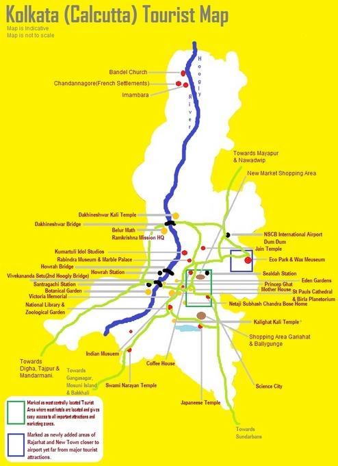 Tourist map of kolkata important visiting places in Calcutta