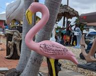 concrete flamingo statue