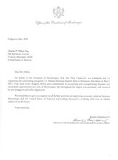 Letter from President of Montenegro to Maryland tax attorney Charles Dillon