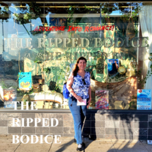 Sara in front of The Ripped Bodice in LA