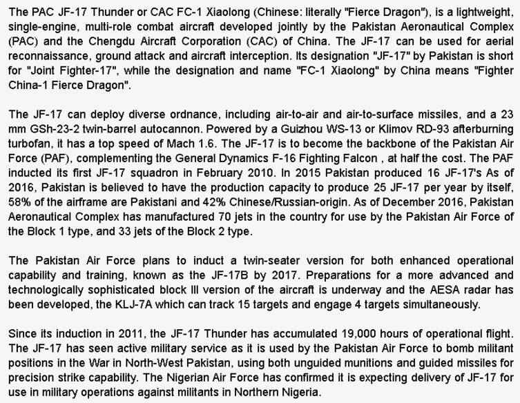 wiki background for 4D model of CAC/PAC JF-17 Thunder