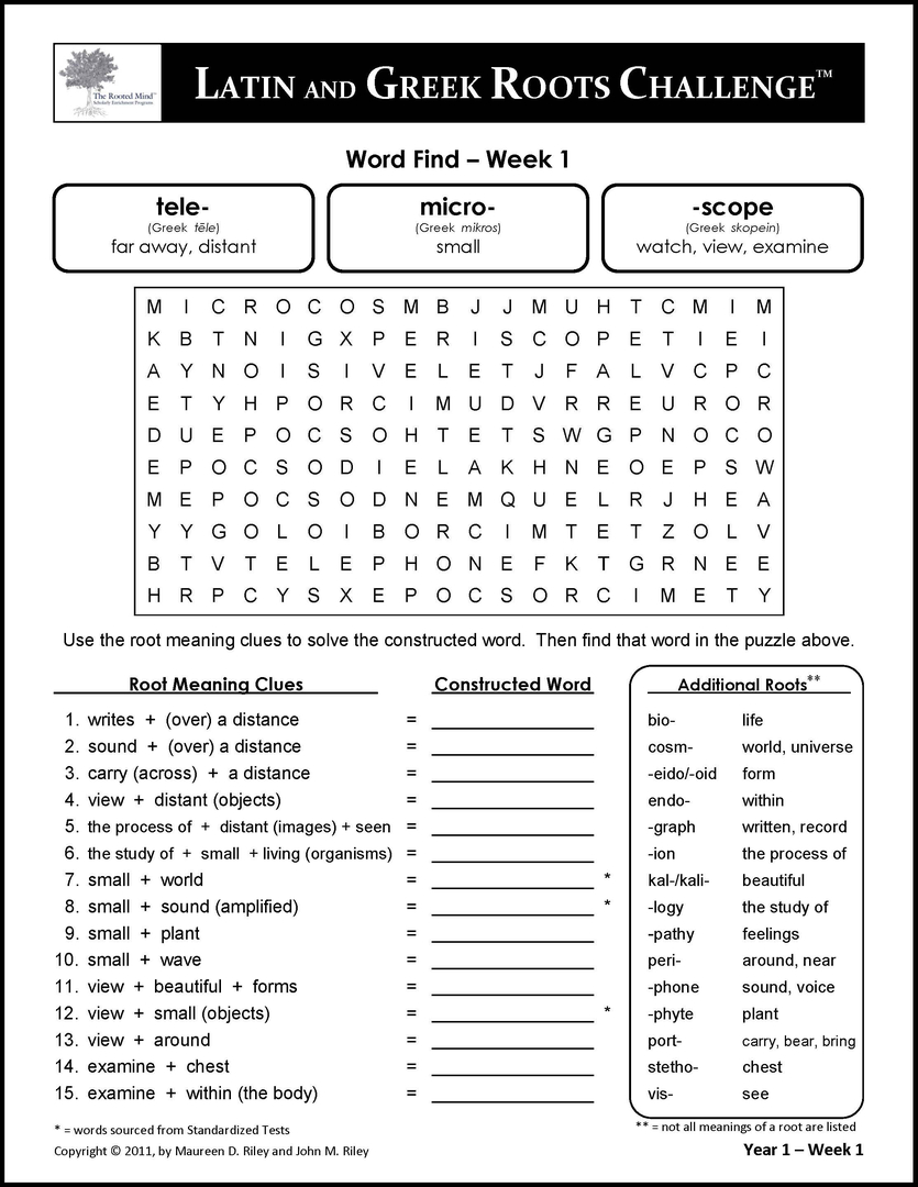 Latin and Greek Roots Challenge  Vocabulary through root words Within Greek And Latin Roots Worksheet