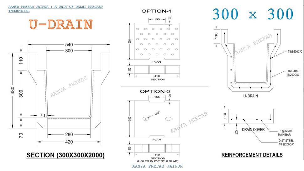 precast u drain t25 u-shape drain t25 precast rcc u-drain T-25