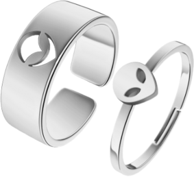Ufo Alien Friendship Rings Stainless Steel Adjustable Open Ring Set For Couples Punk Hip Hop Jewellery Party Accessories Gift