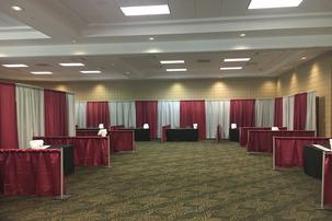 trade show rod and drape set up