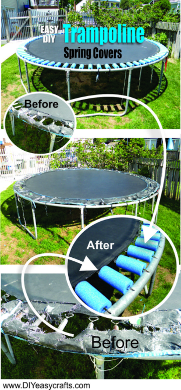 DIY Trampoline Spring cover pool noodle repair. www.DIYeasycrafts.com