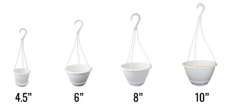Hanging Flower Pots 3-10" Hanging Baskets White Plastic Hangers & Saucers 