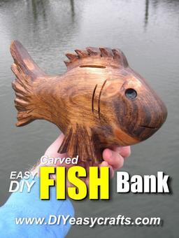 DIY Carved Wood Fish Bank from www.DIYeasycrafts.com