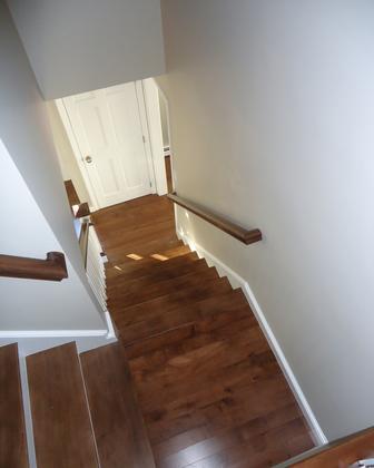 The finished stained staircase.