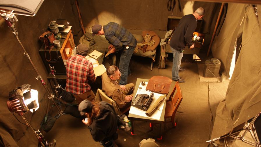 dressing a WW2 officers tent film set