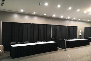 trade show rod and drape set up