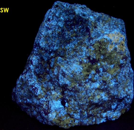 fluorescent DIOPSIDE, PHLOGOPITE, PYRITE, CALCITE - Edwards, Balmat-Edwards Zinc District, St. Lawrence County, New York, USA