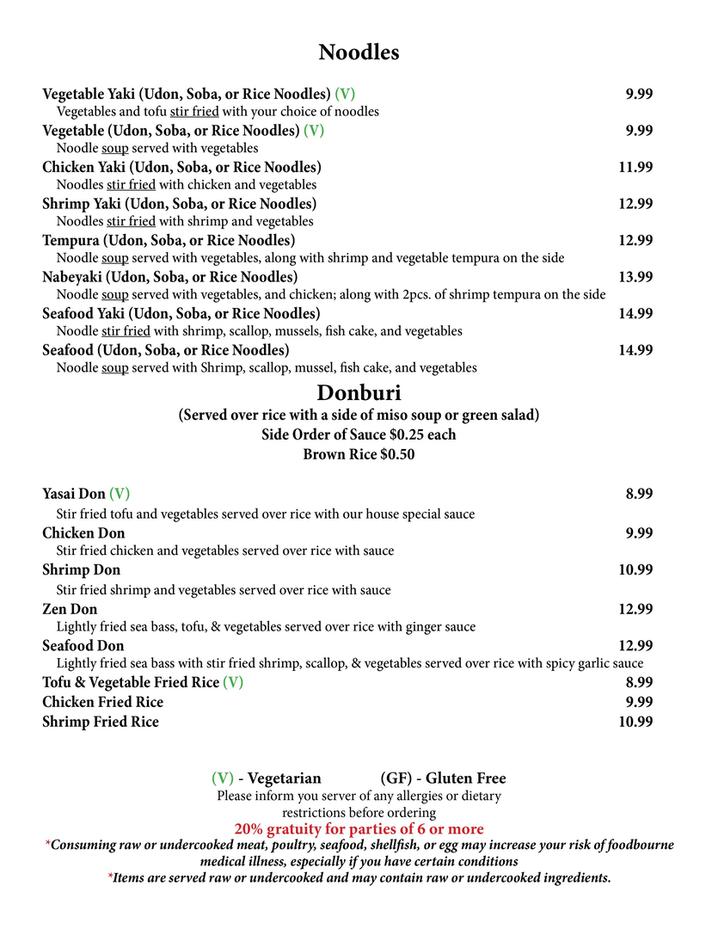 Menu | Zen Sushi - Japanese, Sushi - Asheville, NC 28804