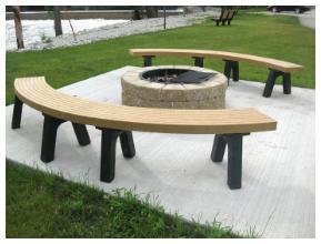 brown and black curved recycled plastic bench