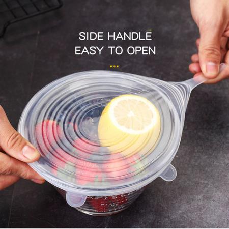 Silicone Food Storage Lids in Pakistan for Covering cup, Mugs, Pans, Pots - Set of 6 Lids with Handle to Remove in Karachi