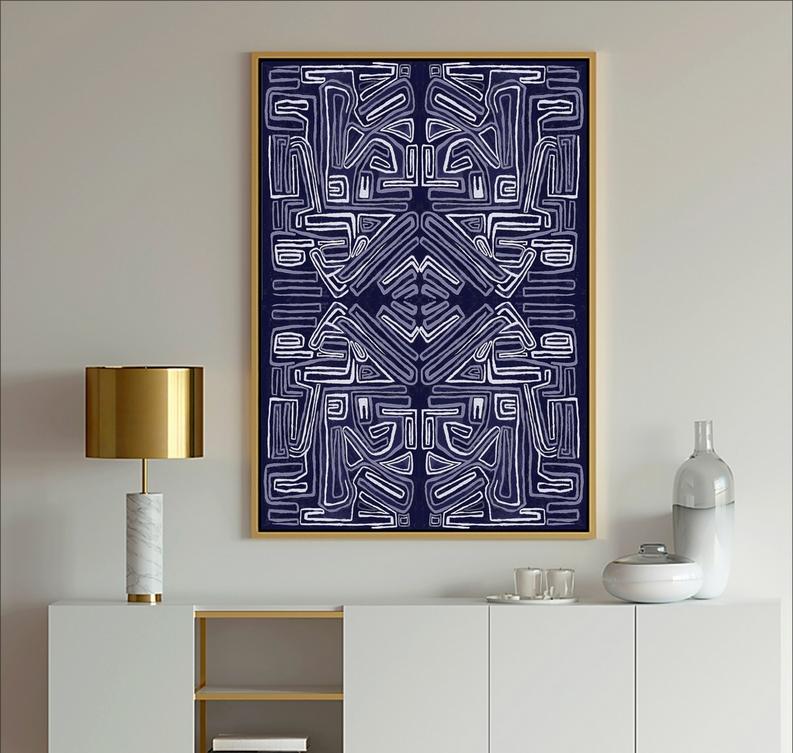 Navy Blue and white Lineal abstract art, Centric Navy Pattern Art, Dubois Art, Lori Dubois