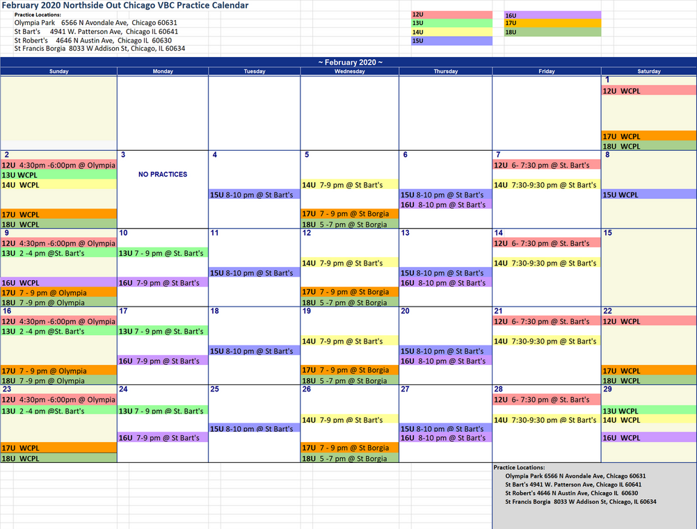 Northside Out Chicago VBC Schedules