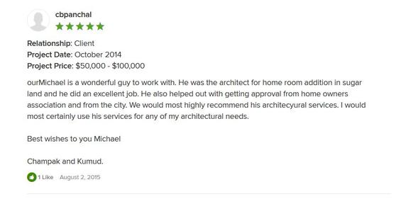 Mr. C Panchal Houzz 5 Star Review