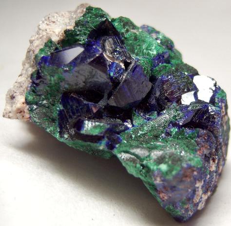 green Malachite, blue Azurite crystals, Milpillas Mine, Cuitaca, Mun. de Santa Cruz, Sonora, Mexico