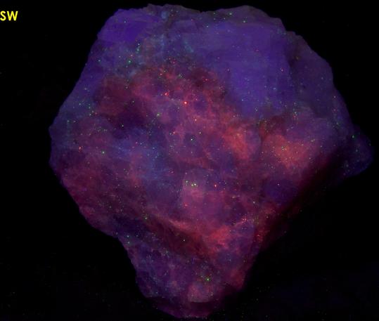 SW LW fluorescent FLUORITE and phosphorescent CALCITE - Nuevo Leon, Mexico
