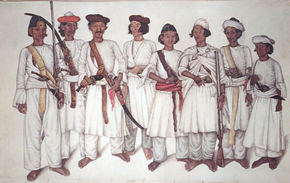 Eight Gurkhas circa 1815 typical of those who fought against the British East India Company