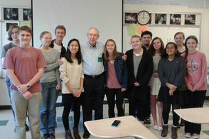 Peter Stien speaks at East Chapel Hill High School to Maureen Galvin's Senior Class