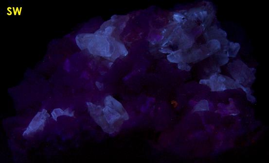 DOLOMITE with fluorescent CALCITE - Saint-Eustache Quarry (Carriere et pavage Saint-Eustache; Sainte-Eustache quarry; Mathers Quarry), Sainte-Eustache, Deux Montagnes RCM, Laurentides, Quebec, Canada - ex Albert Sebela