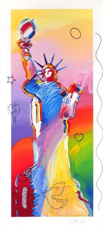 Peter Max Statue of Liberty with Hand Drawing