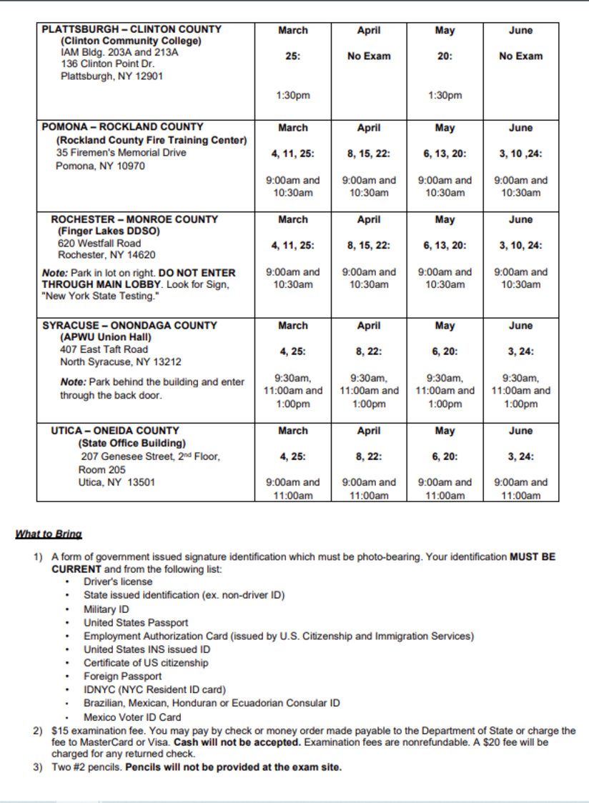 New York State Updated 2024 Notary Public Exam Schedules Plattsburgh, Pomona, Rochester, Syracuse, Utica