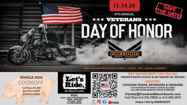 11.14.26 4th Annual Veterans Day of Honor Ride & Whole Hog Cookoff