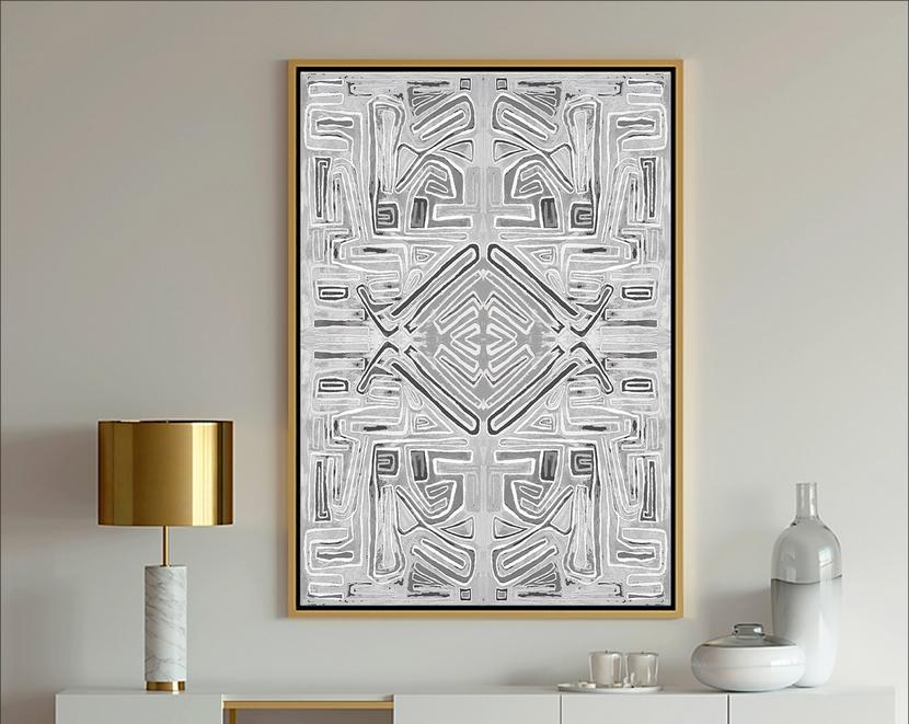 Gray and white geometric abstract art painting print