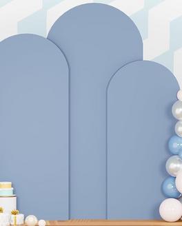BLUE BACKDROP FABRIC ARCH COVERS FOR RENT
