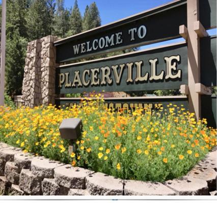 Hangtown Creek Plan at Welcome Sign Gateway to Sierra Mountain Meadow