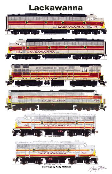 Lackawanna H-24-66 Trainmaster 11/"x17/" Matted Print Andy Fletcher signed