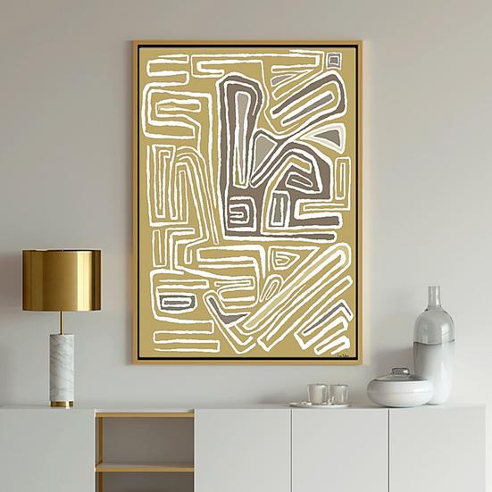 Abstract Beige, gray and white geometric art painting print