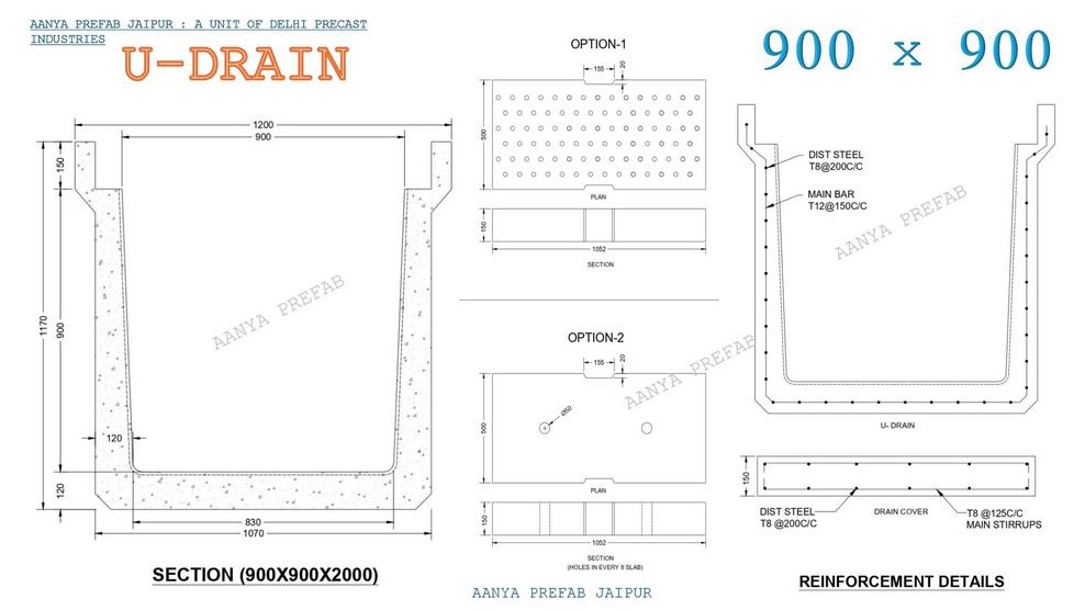 precast u drain t25 u-shape drain t25 precast rcc u-drain T-25