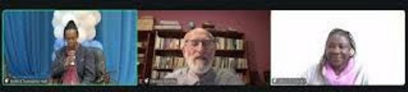 Moderator Nkatha Kobia and Online speakers Dennis Garrity and Grace Ojiayo following the session online.